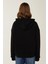Kadın Rahat Fit Fermuarlı Kapüşonlu Hoodie Black 10