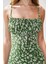 Kadın Yırtmaç Detaylı Çiçek Desenli Bodycon Midi Elbise Green 8
