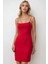 Kadın Kare Yaka Bodycon Mini Elbise Kırmızı 6