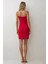 Kadın Kare Yaka Bodycon Mini Elbise Kırmızı 9