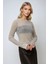 Kadın Simli Bisiklet Yaka Fitilli Bluz Gümüş Gri 6