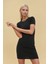 Kadın Bisiklet Yaka Kısa Kol Mini Elbise Black 7