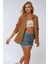 Kadın Oversize Cep Detaylı Pamuklu Gömlek Brown 7