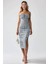 Kadın Yırtmaç Detaylı Çiçek Desenli Bodycon Midi Elbise Blue 9