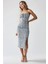 Kadın Yırtmaç Detaylı Çiçek Desenli Bodycon Midi Elbise Blue 12