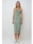 Kadın Yırtmaç Detaylı Çiçek Desenli Bodycon Midi Elbise Green 9