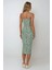 Kadın Yırtmaç Detaylı Çiçek Desenli Bodycon Midi Elbise Green 10