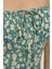 Kadın Yırtmaç Detaylı Çiçek Desenli Bodycon Midi Elbise Green 12