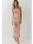 Kadın Degaje Yaka Desenli Maxi Tül Elbise Pink 6