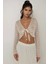 Kadın Kroşeli Bağlama Detay Uzun Kollu Crop Üst Natural 6