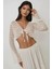Kadın Kroşeli Bağlama Detay Uzun Kollu Crop Üst Natural 9