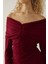 Kadın Drapeli Off Shoulder Bodycon Maxi Elbise Red 7