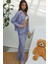 Kadın Çizgili Pamuklu Pijama Takımı Bebek Mavisi 9