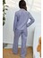 Kadın Çizgili Pamuklu Pijama Takımı Bebek Mavisi 10