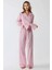 Kadın Çizgili Pamuklu Pijama Takımı Pembe 9