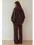 Kadın Oversize Bisiklet Yaka Kapüşonlu Sweatshirt Kahverengi 8