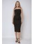 Kadın Degaje Yaka Bodycon Midi Elbise Black 8
