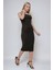 Kadın Degaje Yaka Bodycon Midi Elbise Black 9