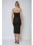 Kadın Degaje Yaka Bodycon Midi Elbise Black 12