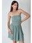 Kadın Straplez Fırfırlı Arkası Gipeli Mini Elbise Green 13