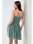 Kadın Straplez Fırfırlı Arkası Gipeli Mini Elbise Green 15