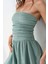 Kadın Straplez Fırfırlı Arkası Gipeli Mini Elbise Green 18