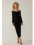 Kadın Drapeli Off Shoulder Bodycon Maxi Elbise Black 7