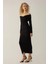 Kadın Drapeli Off Shoulder Bodycon Maxi Elbise Black 8
