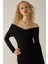 Kadın Drapeli Off Shoulder Bodycon Maxi Elbise Black 9