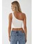 Kadın Asimetrik Yaka Soft Crop Top White 11
