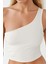 Kadın Asimetrik Yaka Soft Crop Top White 12