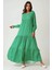 Kadın Desenli Yuvarlak Yaka Viskon Modest Elbise Green 10