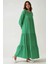 Kadın Desenli Yuvarlak Yaka Viskon Modest Elbise Green 11