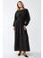 Kadın Uzun Kollu Bisiklet Yaka Modest Elbise Black 6