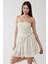 Kadın Straplez Fırfırlı Arkası Gipeli Mini Elbise White 13