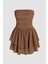 Kadın Straplez Fırfırlı Arkası Gipeli Mini Elbise Brown 9