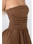 Kadın Straplez Fırfırlı Arkası Gipeli Mini Elbise Brown 12