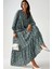 Kadın Desenli Yuvarlak Yaka Viskon Modest Elbise Green 8