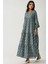 Kadın Desenli Yuvarlak Yaka Viskon Modest Elbise Green 9