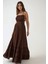 Kadın Kare Yaka Dokulu Maxi Elbise Brown 6