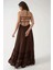 Kadın Kare Yaka Dokulu Maxi Elbise Brown 8