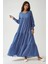 Kadın Desenli Yuvarlak Yaka Viskon Modest Elbise Blue 9