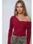 Kadın Asimetrik Yaka Fitilli Örme Bluz Red 8