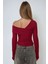 Kadın Asimetrik Yaka Fitilli Örme Bluz Red 13