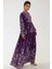 Kadın Baskılı Uzun Kol Viskon Modest Elbise Purple 12