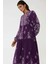 Kadın Baskılı Uzun Kol Viskon Modest Elbise Purple 14