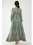 Kadın Gömlek Yaka Desenli Viskon Modest Elbise Green 11