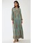 Kadın Gömlek Yaka Desenli Viskon Modest Elbise Green 12