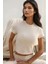 Kadın Slim Fit Triko Crop Bluz Natural 9