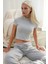 Kadın Slim Fit Triko Crop Bluz Grey 6